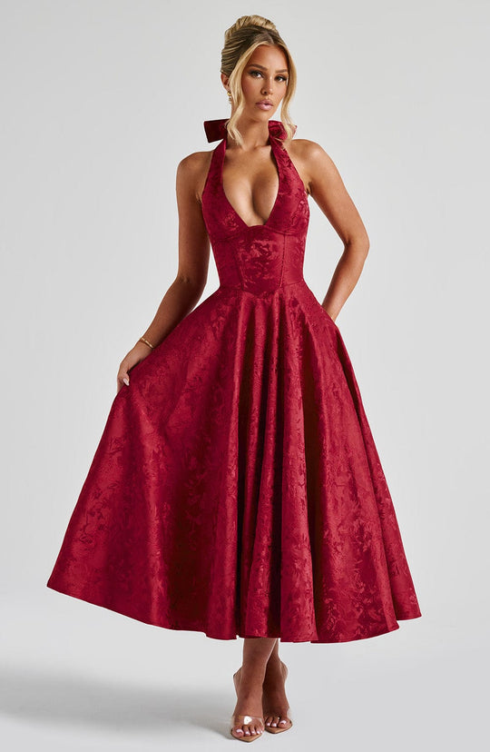 Robe Midi Satin Col Halter | Silhouette A-Line
