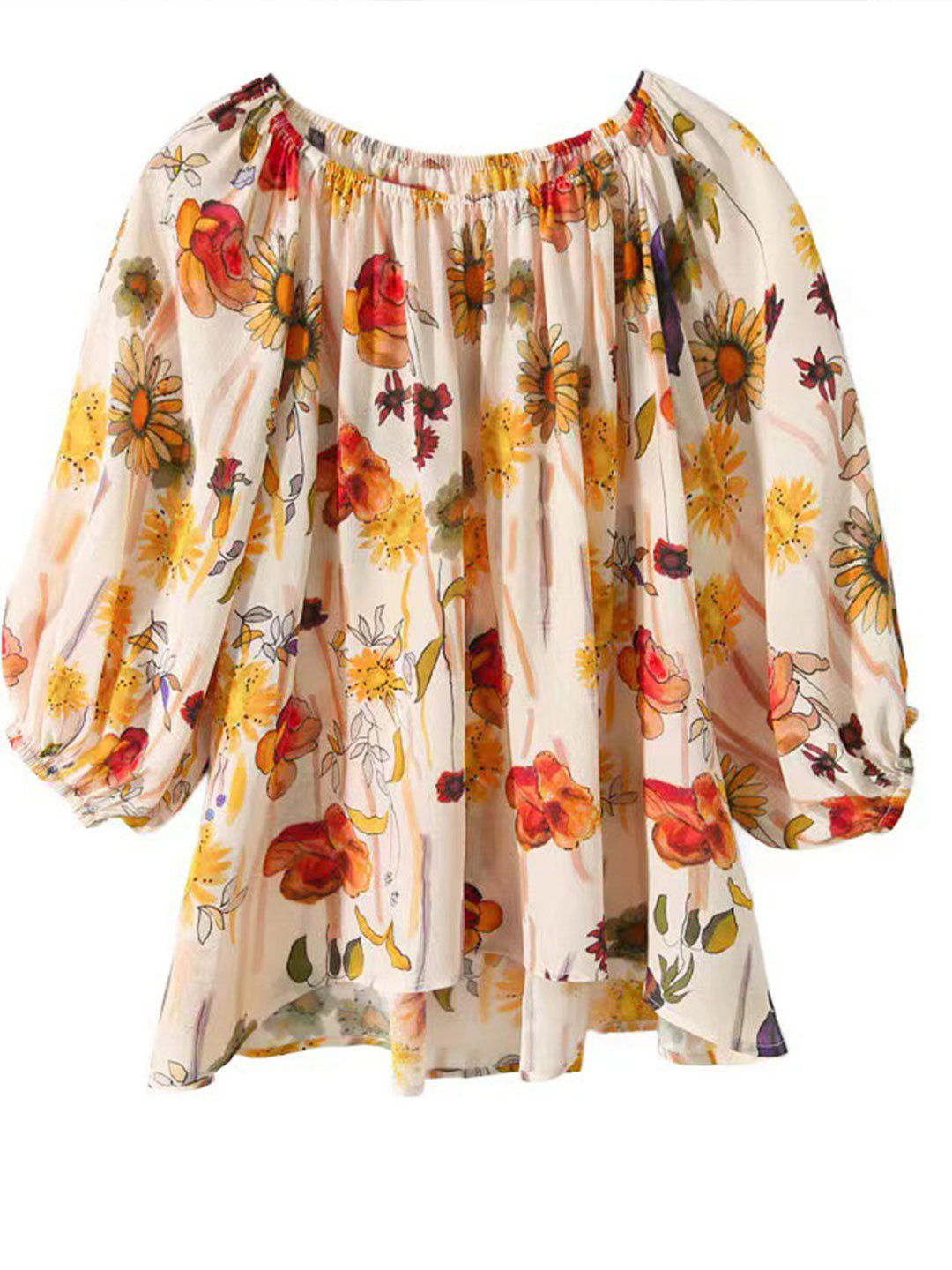 Blouse florale | Manches ballon | Collection Clarté