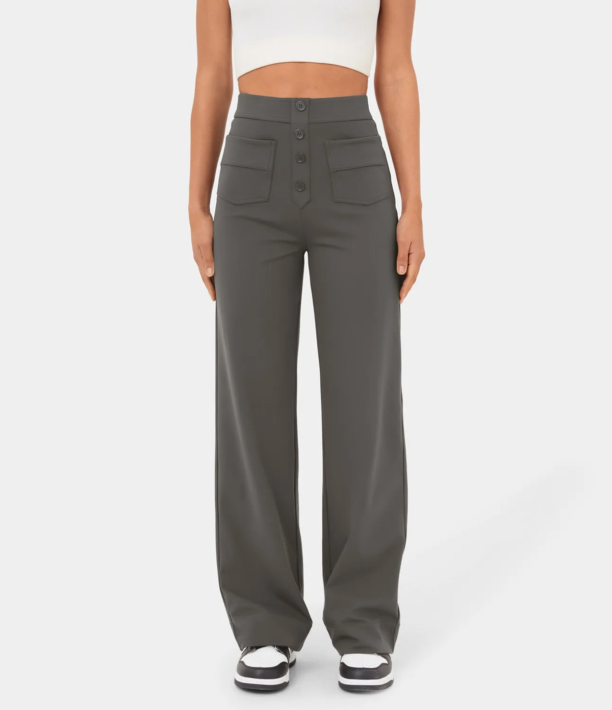 Pantalon Large Haute Taille avec Poches