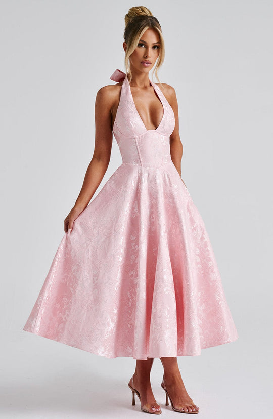 Robe Midi Satin Col Halter | Silhouette A-Line