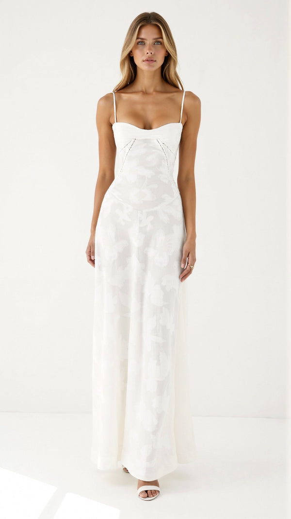 Robe Maxi Naya en Dentelle | Superposition Transparente | Bretelles Fines