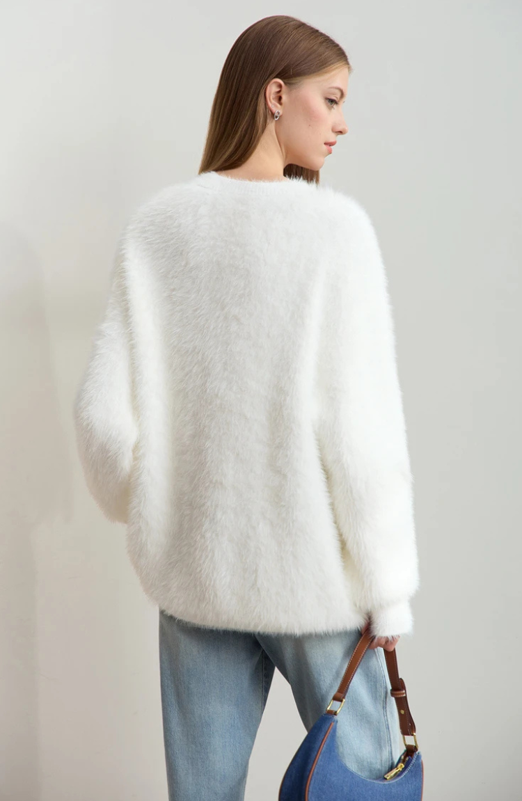 Pull Fuzzy Knit | Coupe Relaxée | Blanc