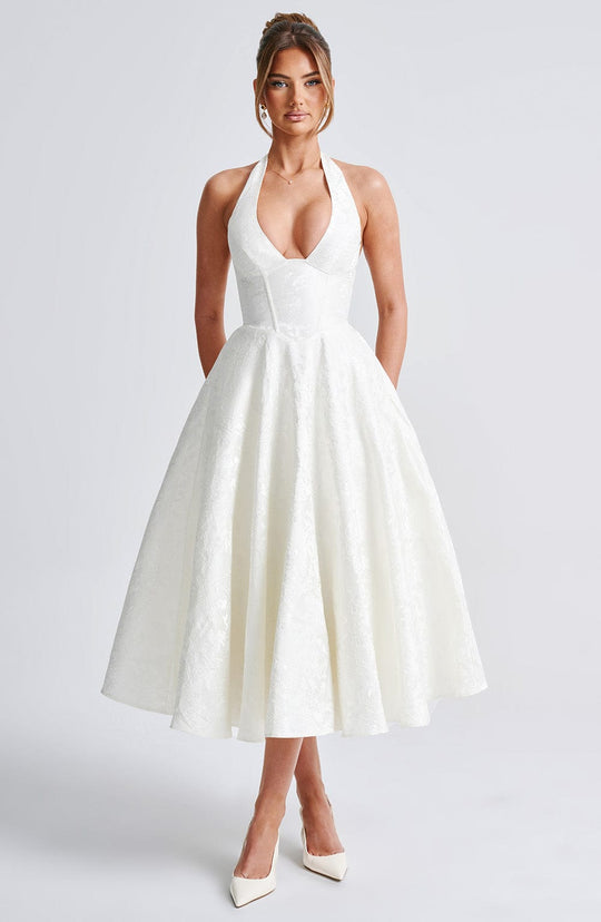 Robe Midi Satin Col Halter | Silhouette A-Line