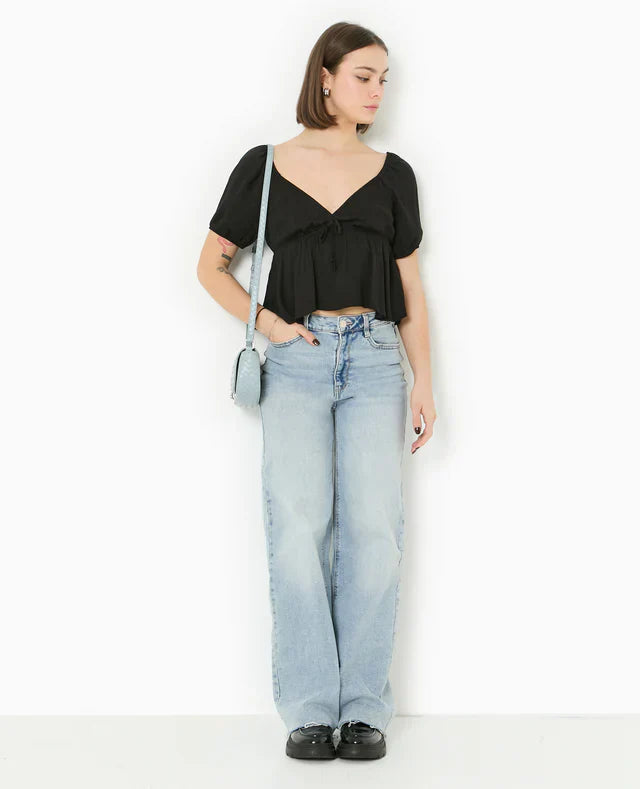Blouse Peplum | Manches Ballon | Col V | Vêtement Léger d'Été