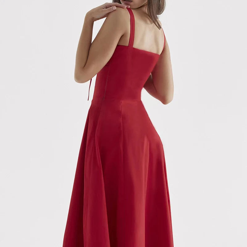 Robe Midi Florale Corsetée | Décolleté Coeur, Jupe Fendue, Bretelles Spaghetti