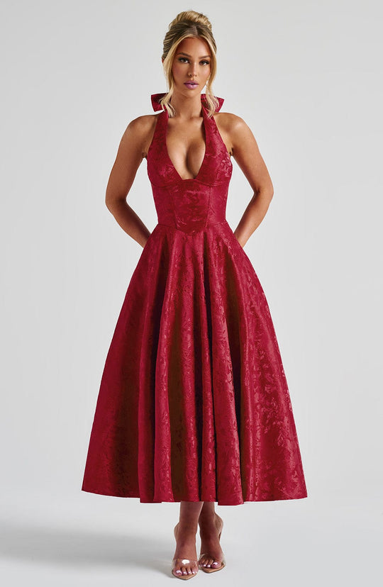 Robe Midi Satin Col Halter | Silhouette A-Line