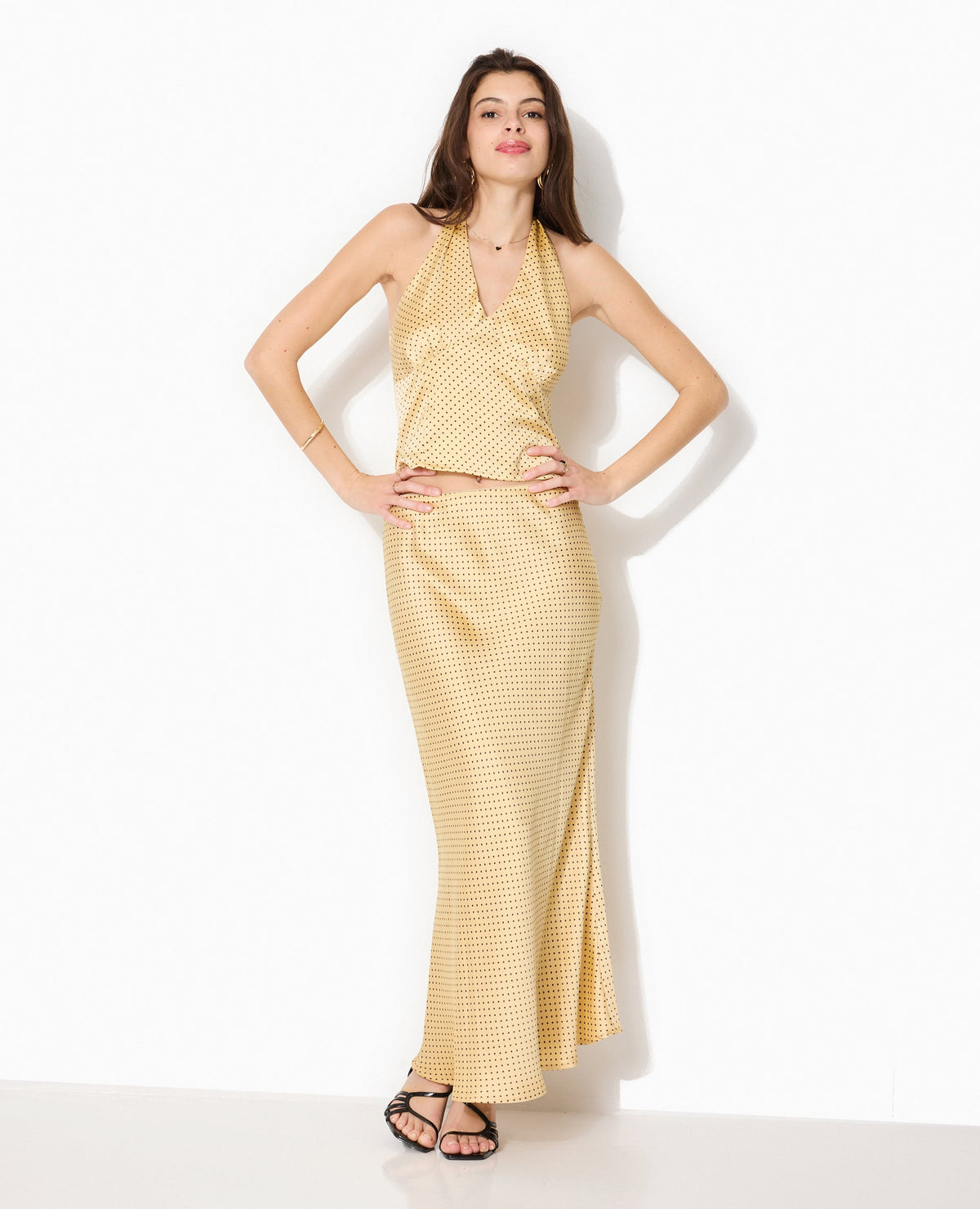 Jupe Maxi Sequin Or | Fente Haute