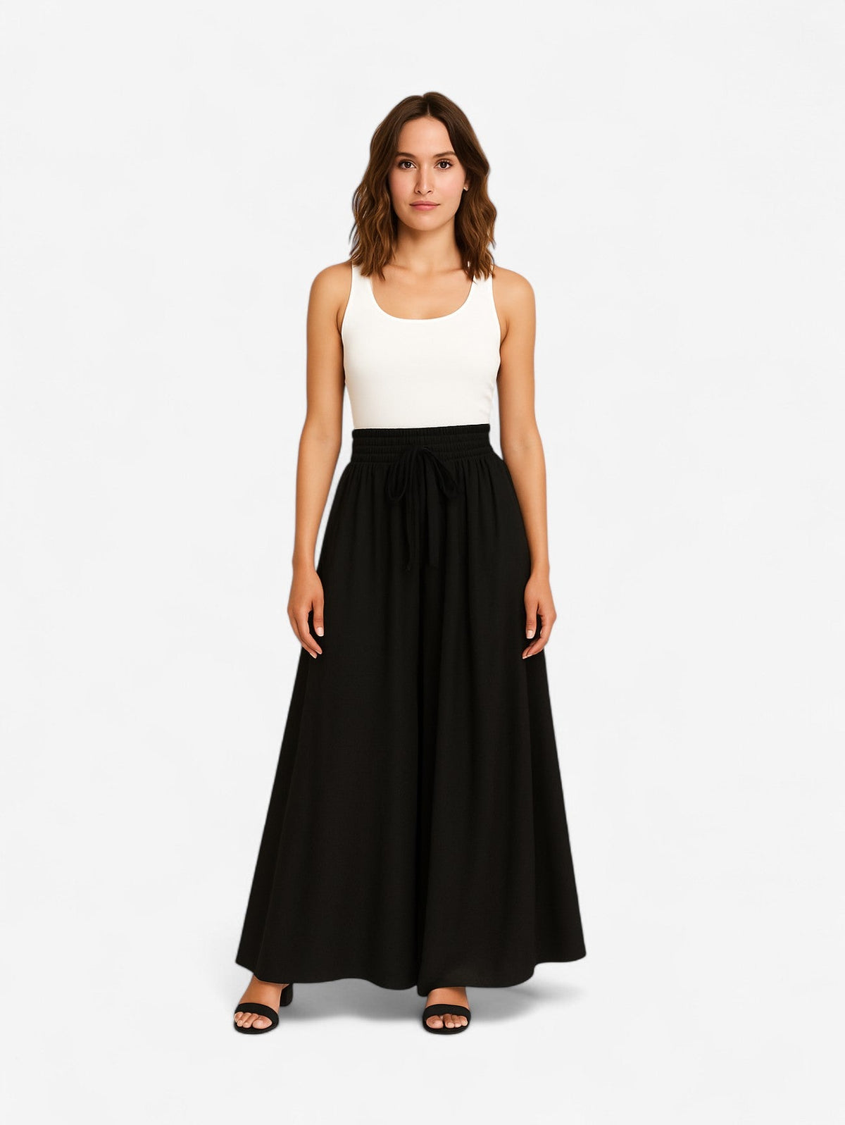 Jupe Maxi A-Line Noire | Taille Élastique avec Cordon