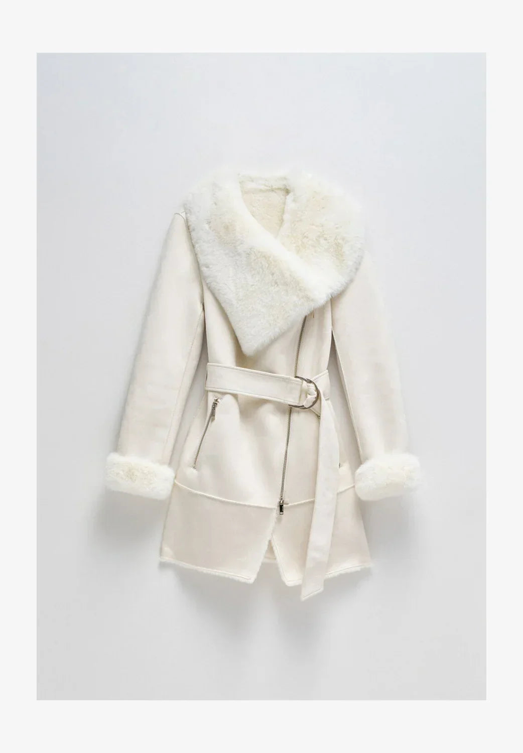 Manteau en Faux Shearling | Col Revers | Fermeture Éclair Latérale