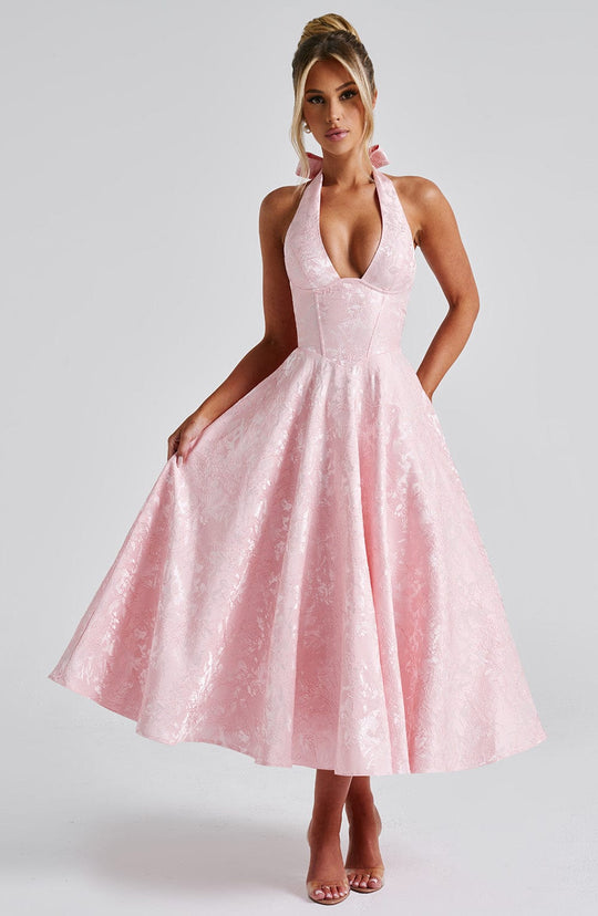 Robe Midi Satin Col Halter | Silhouette A-Line