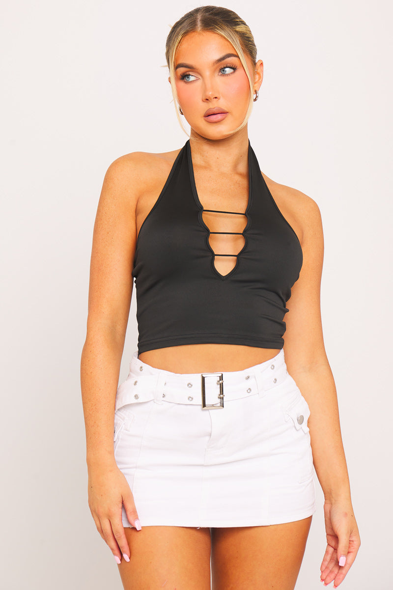 Top Halter Noir Midnight Ladder | Décolleté | Coupe Cropped