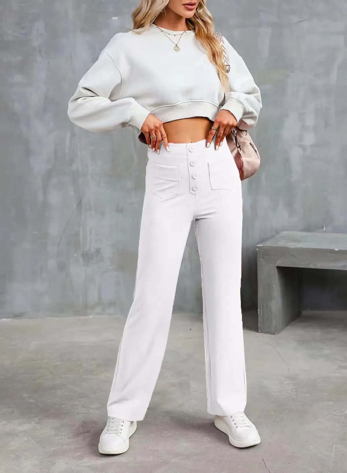 Pantalon Large Haute Taille avec Poches