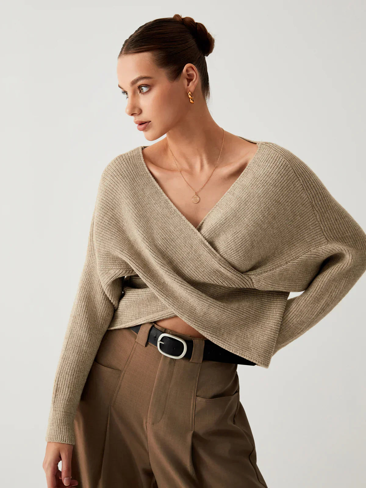 Pull-over V-Croisé | Devant Drapé | Fit Slim