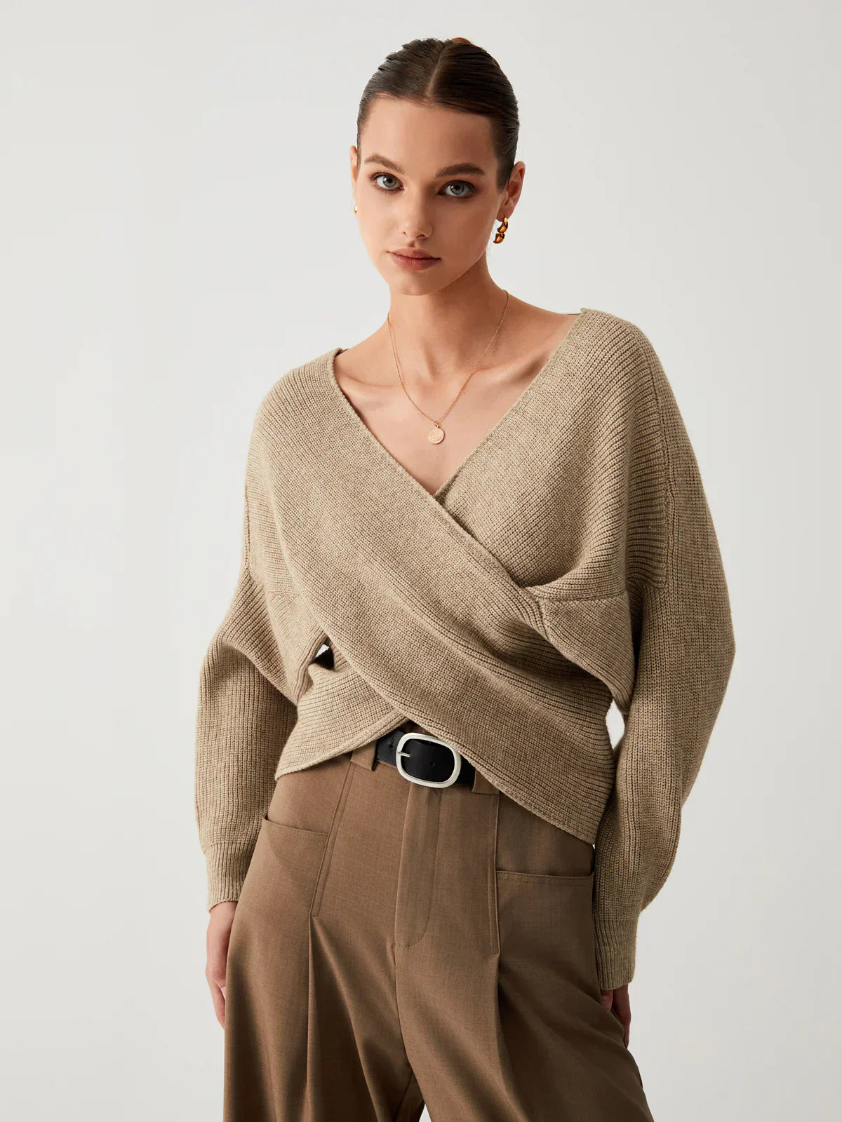 Pull-over V-Croisé | Devant Drapé | Fit Slim