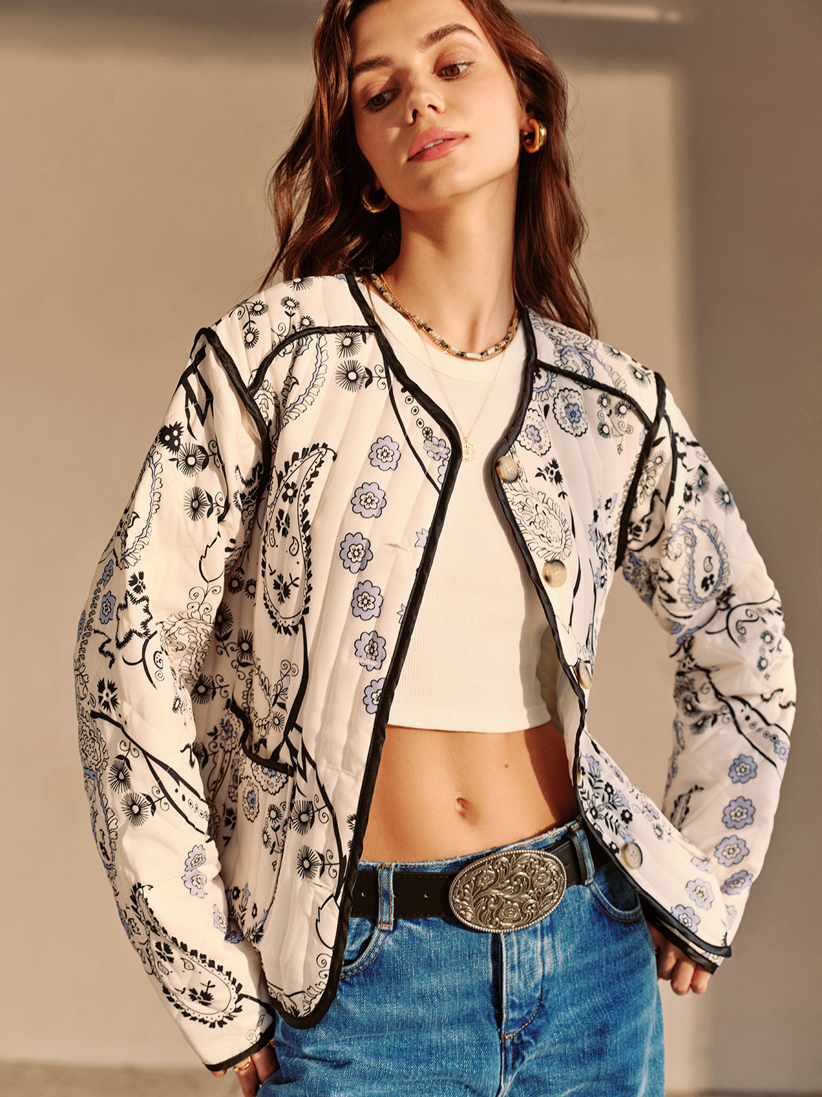 Veste en Coton Brodé | Imprimé Floral | Inspirée du Bohème