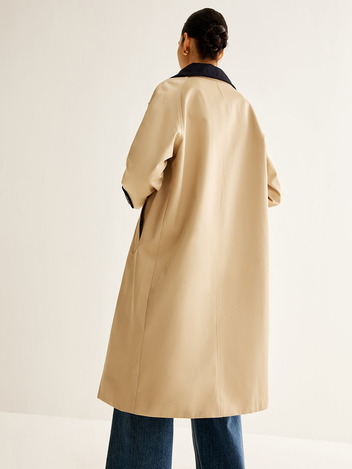 Manteau Trench Simple | Col Contrasté | Longueur Moyenne