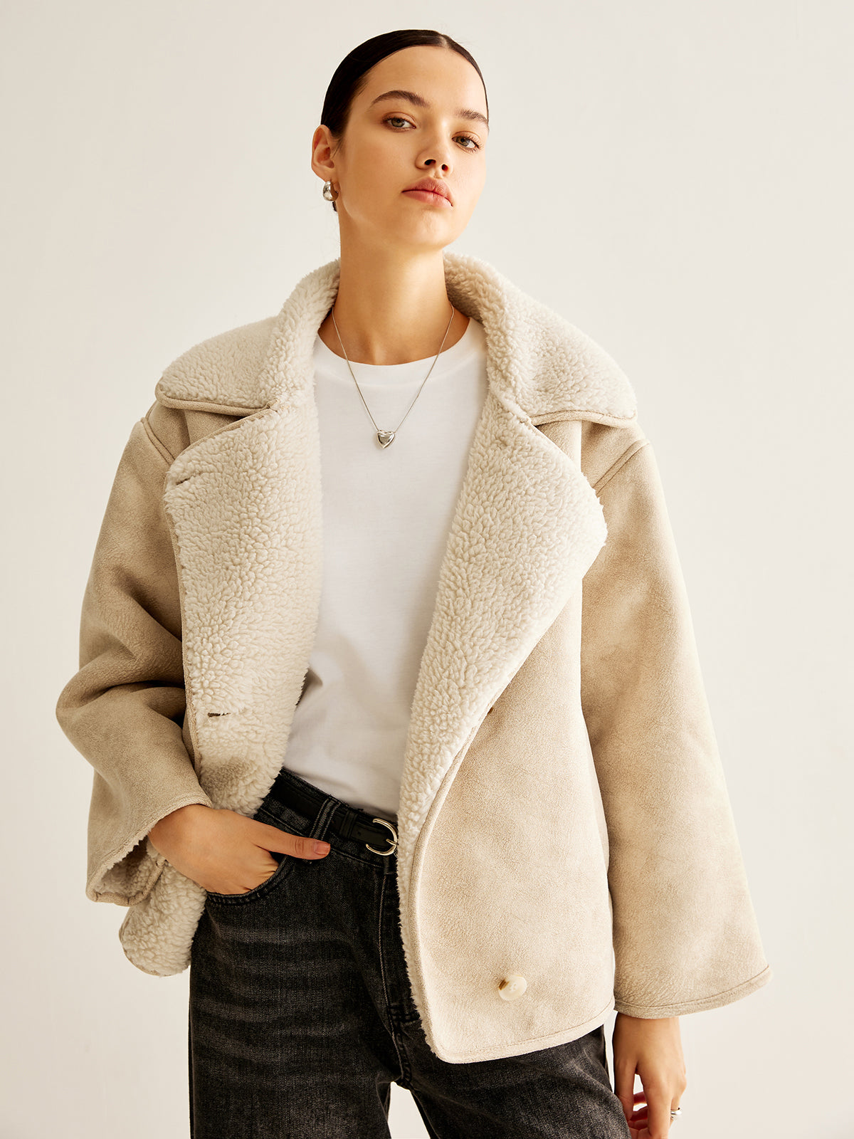 Veste en Faux Shearling | Coupe Oversized | Beige