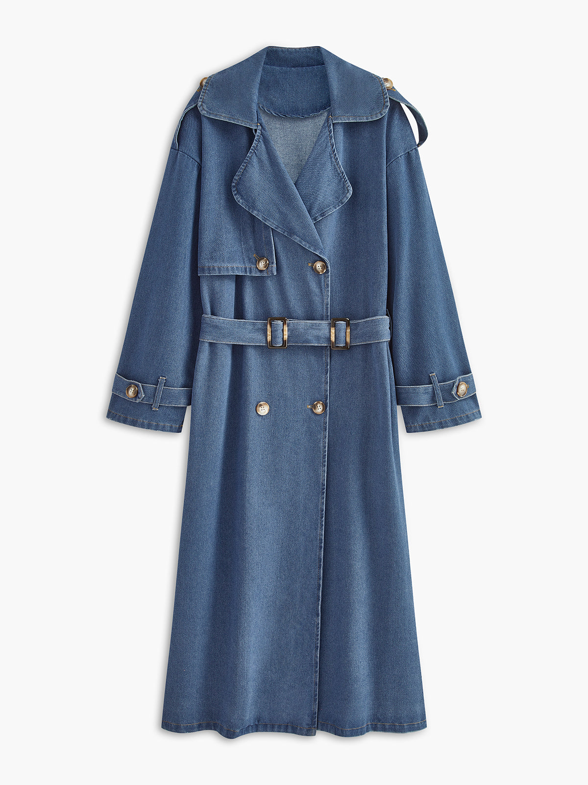 Trench Coat Denim Fondamentale | Double-Breasted | Belted Long Fit