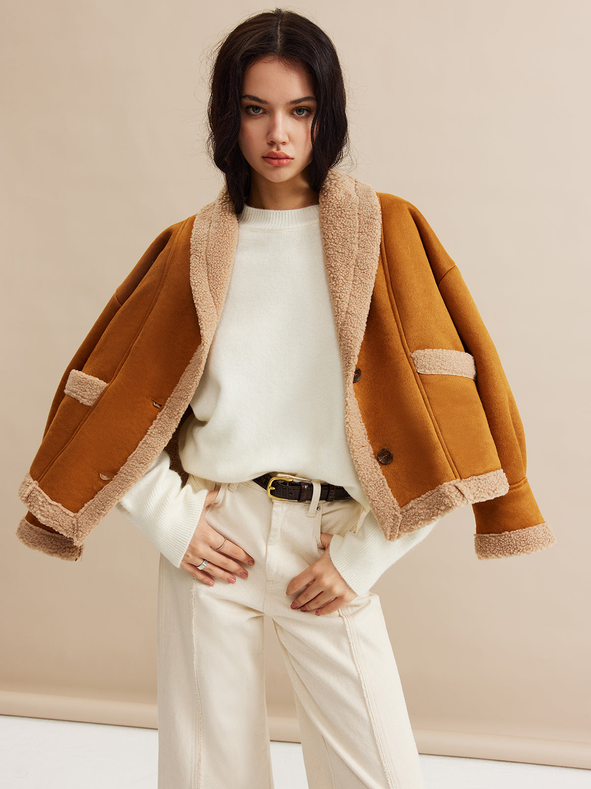 Veste Camel Contrast | Col Replié | Finition Texture Douce