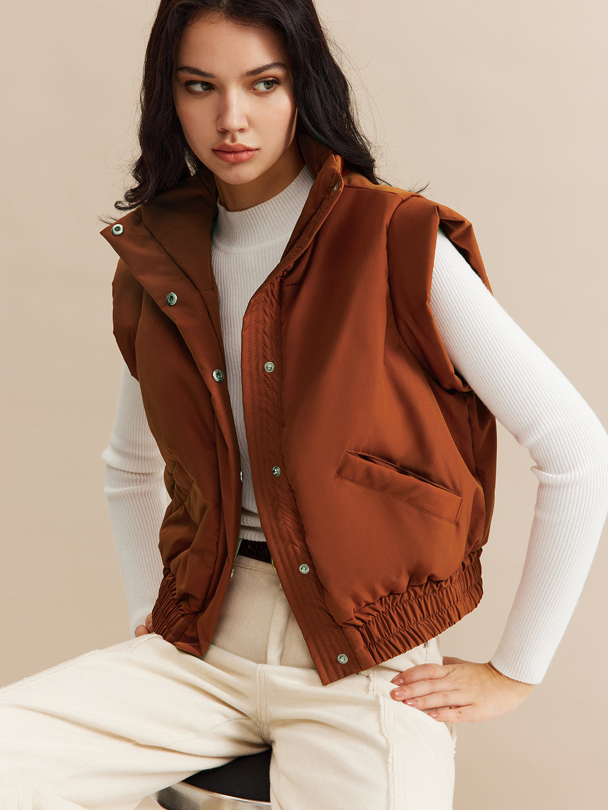 Gilet Matelassé Sans Manches | Col Montant | Coupe Relaxe