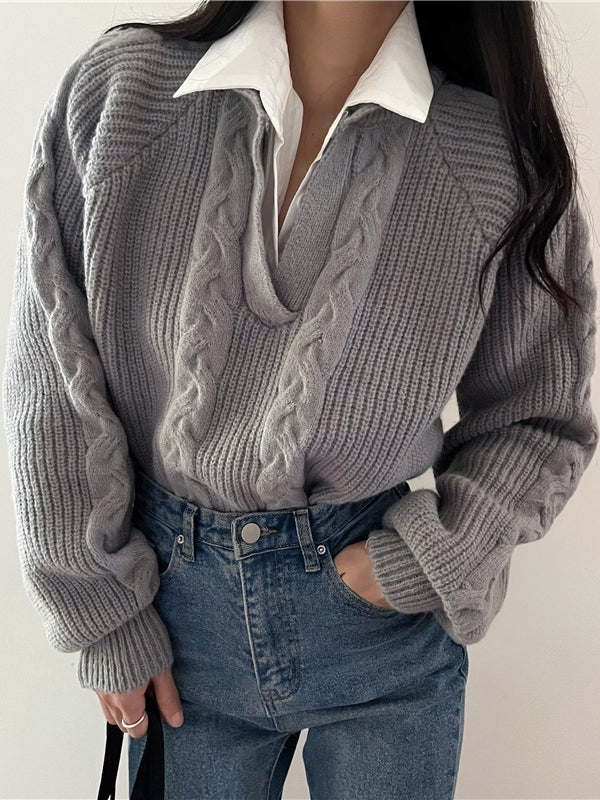 Pull en Maille Cable V Col Retro | Col Retourné | Coupe Relaxée