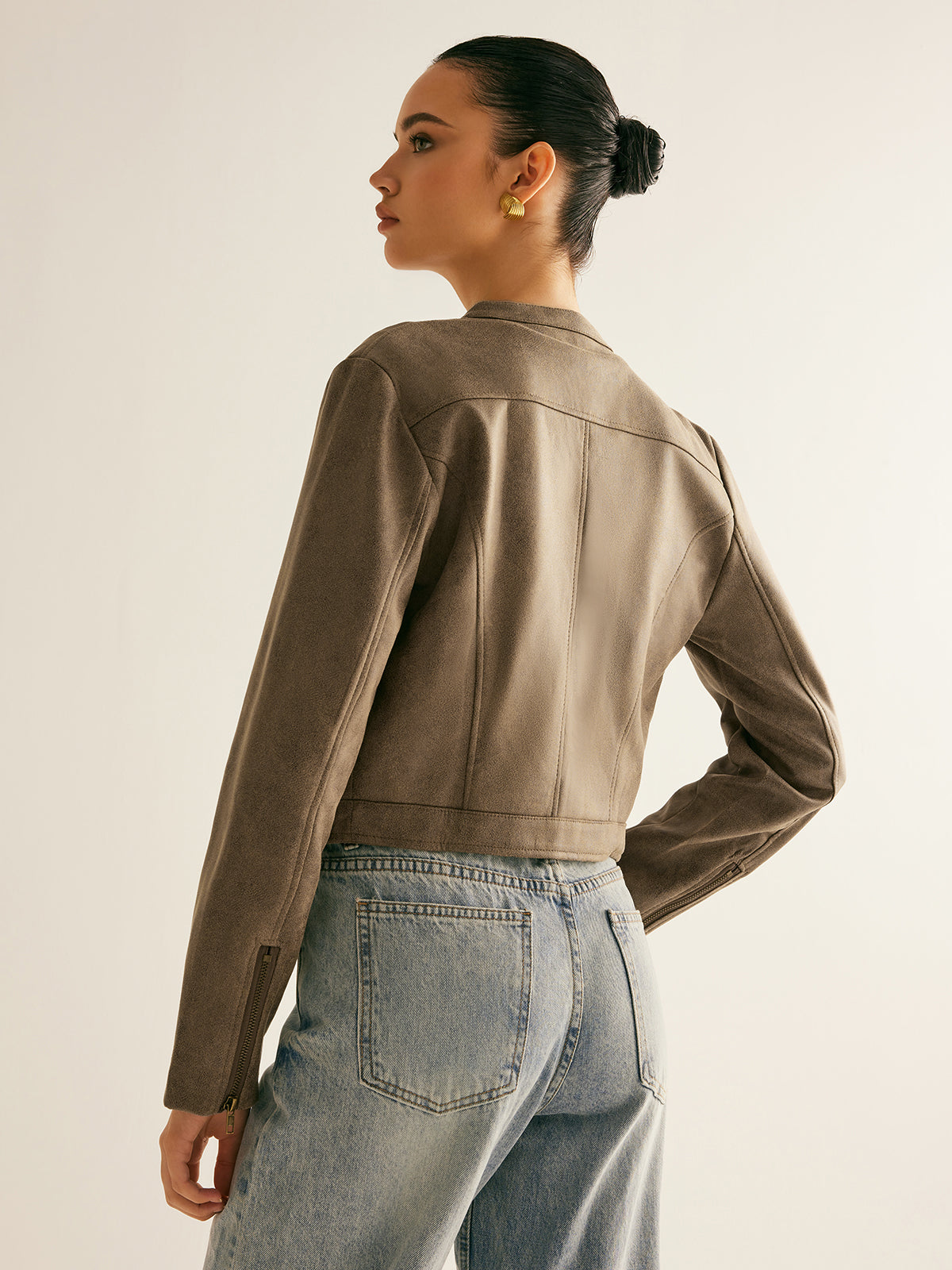 Veste Cropped Effet Suède | Style Minimaliste Moto