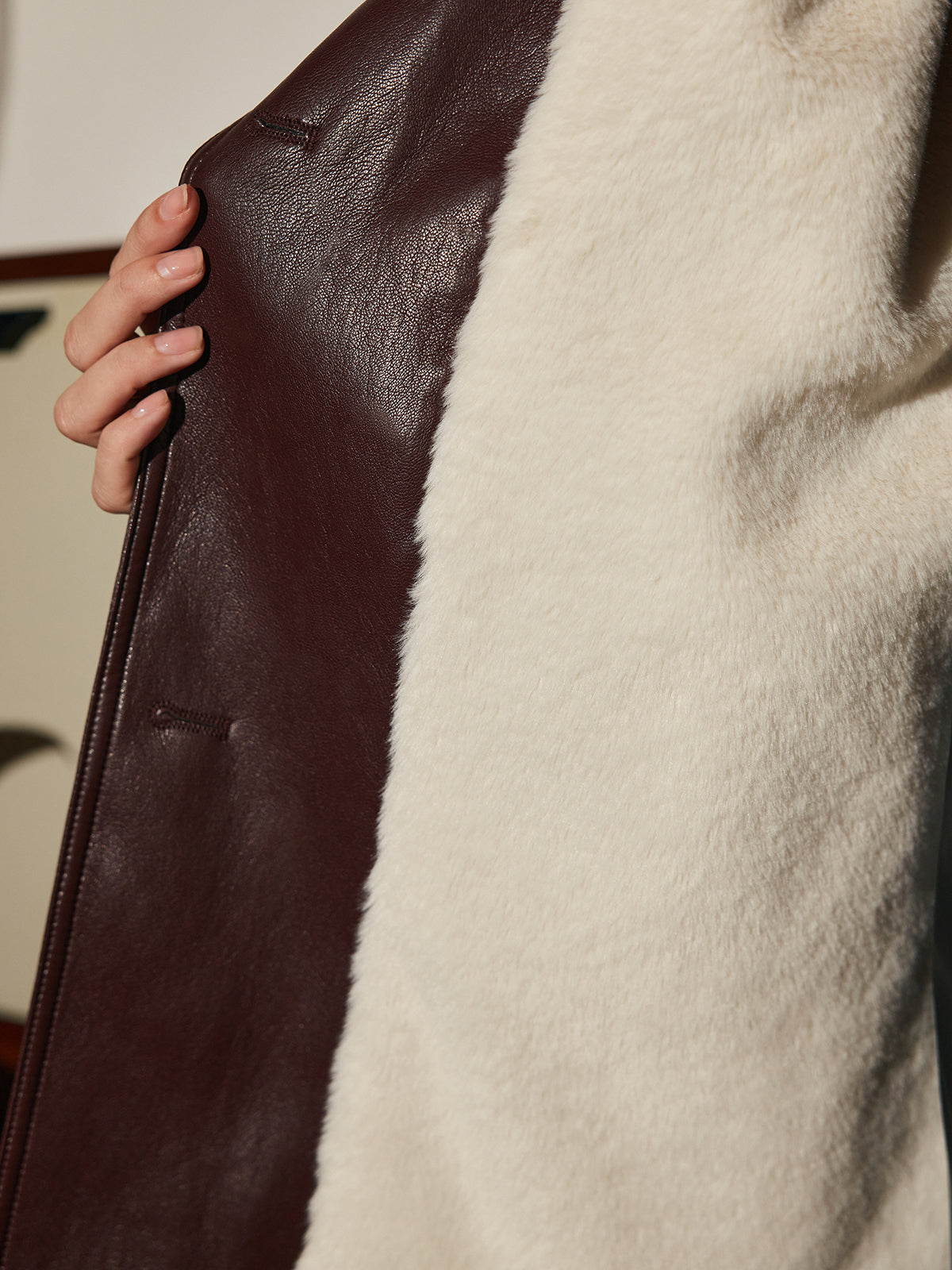 Manteau Aviateur en Faux Cuir | Doublure Shearling | Taille Ceinturée