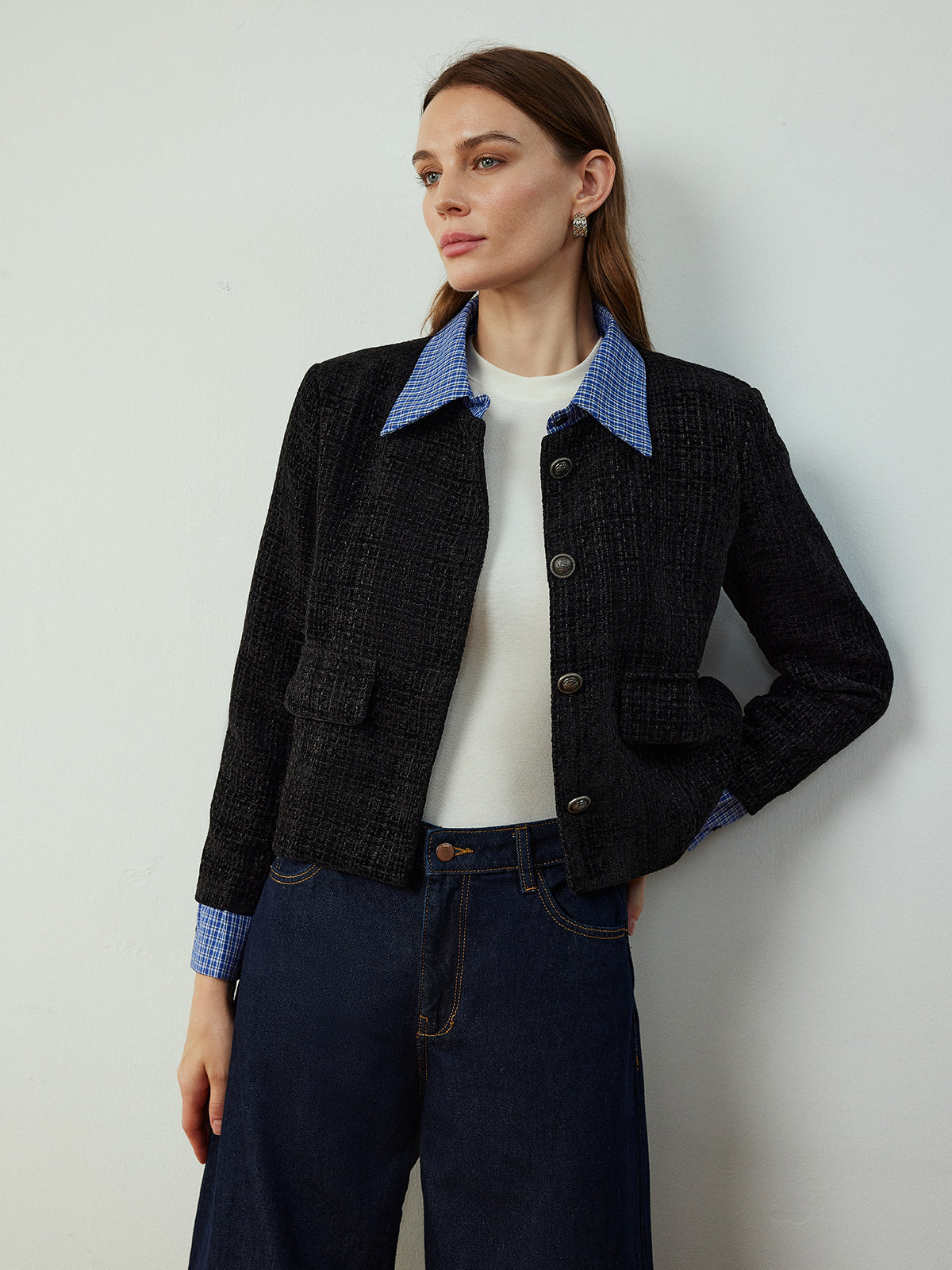 Veste Tweed Courte | Col Contrast | Silhouette Classique