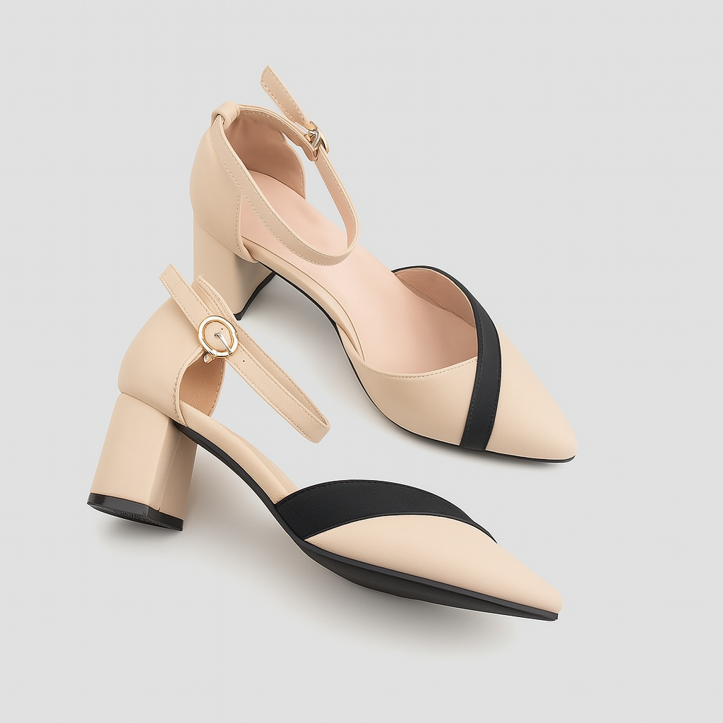 Talons Blocs avec Sangle Cheville | Bande Contrastante |  Orteils Pointus