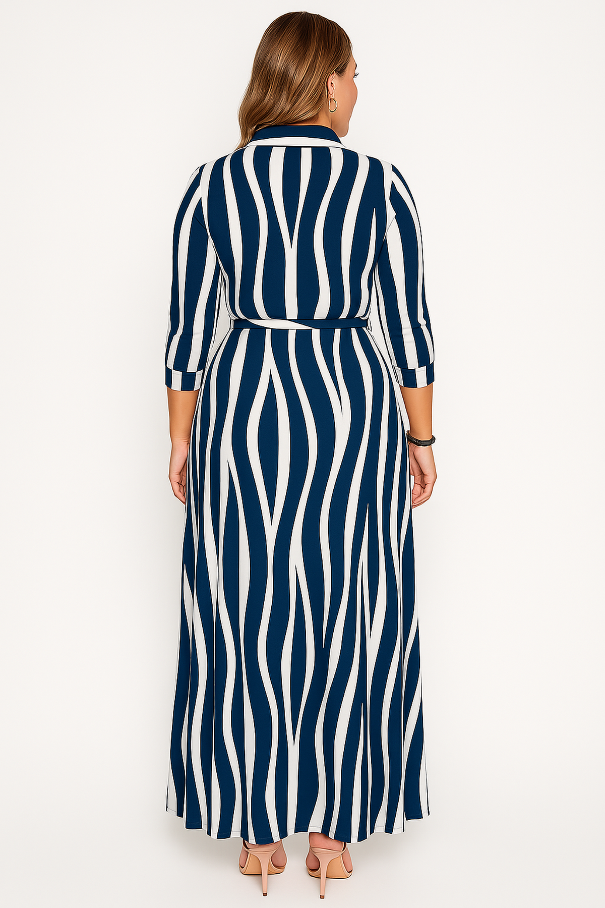Robe Chemise Maxi Rayée | Bouton Devant avec Ceinture Taille