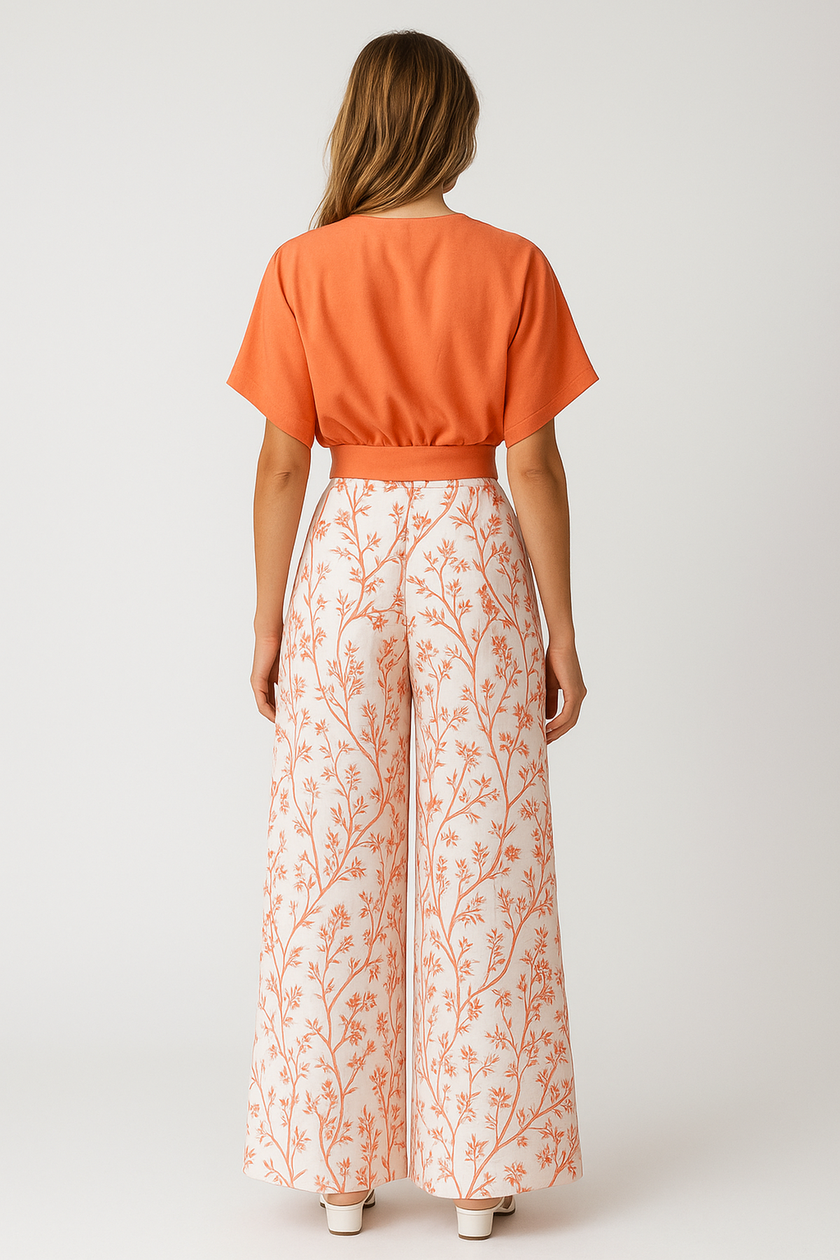 Ensemble Top Cropped V et Pantalon Large Imprimé | Taille Haute