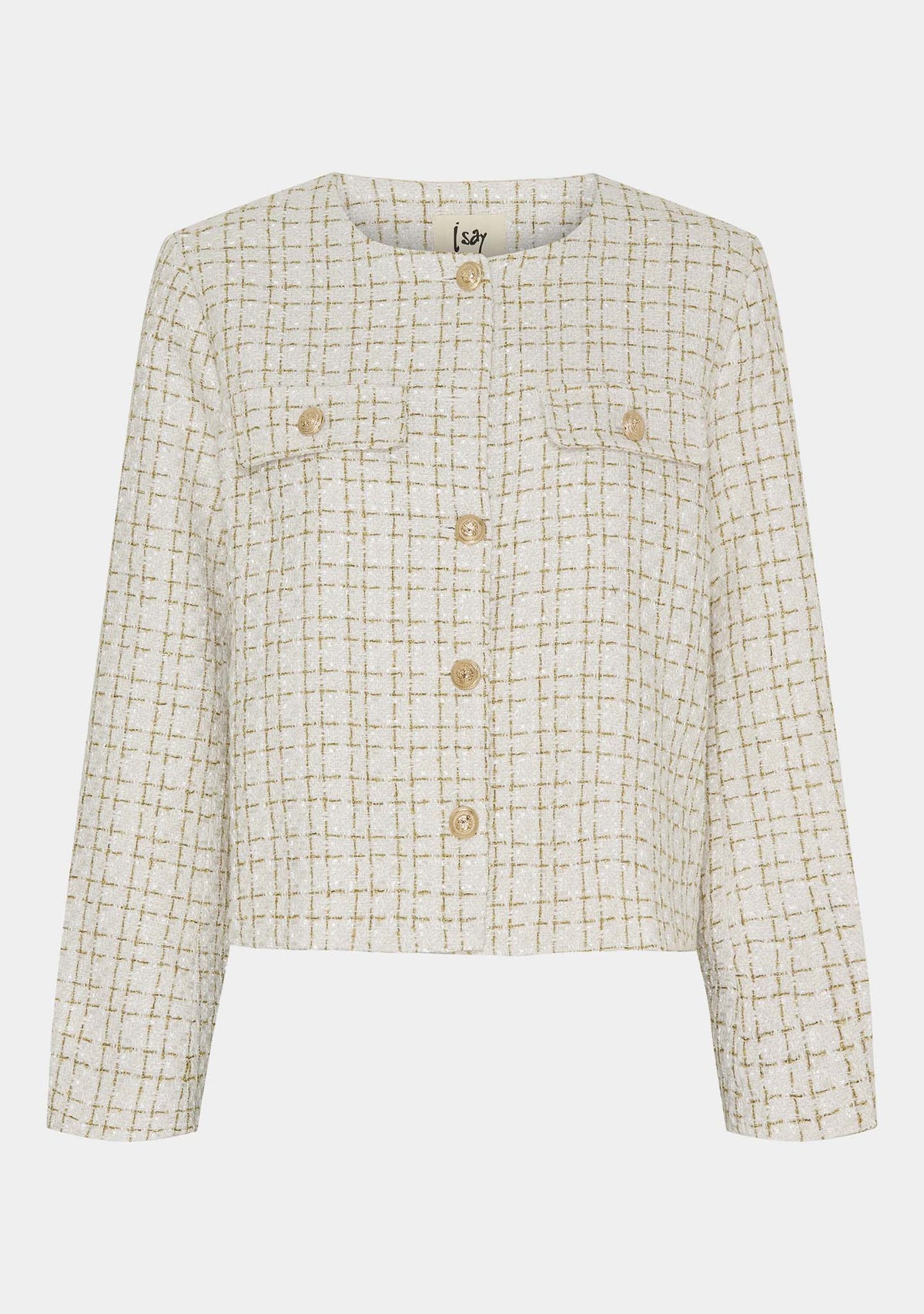 Veste Courte Tweed | Détail Bouton Or | Texture Raffinée