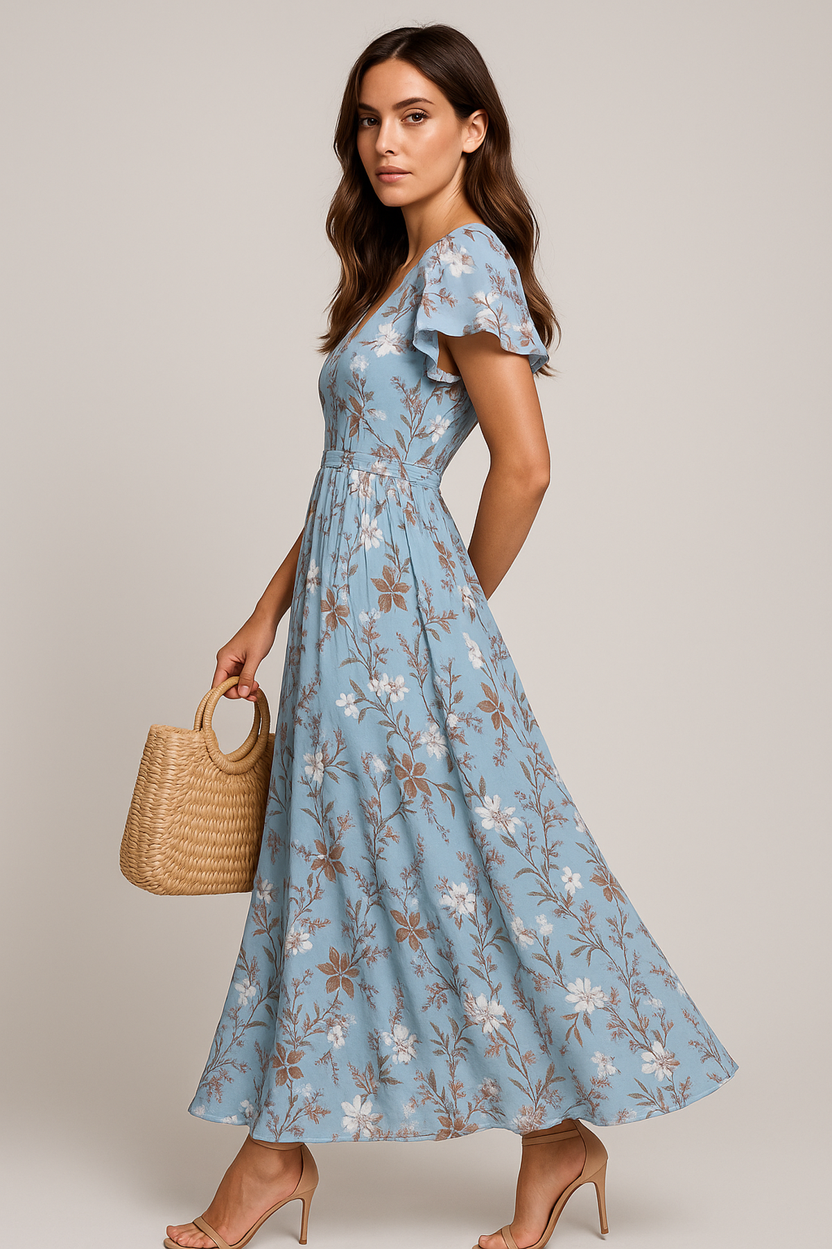 Robe Maxi Florale | Col V et Manches Butterfly