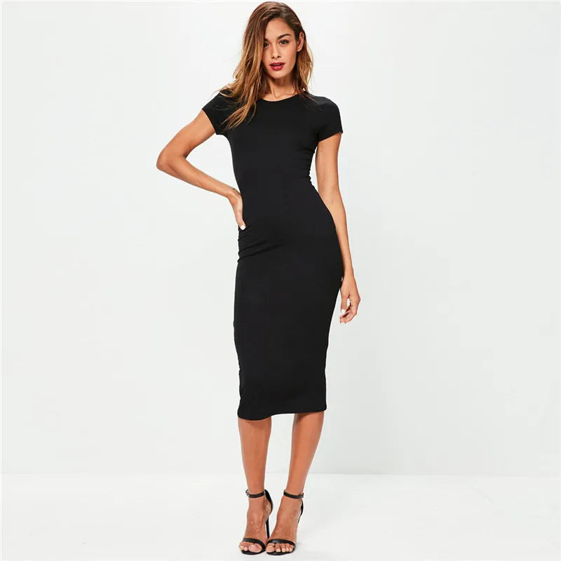Robe Midi en Coton | Slim Fit | Manches Courtes