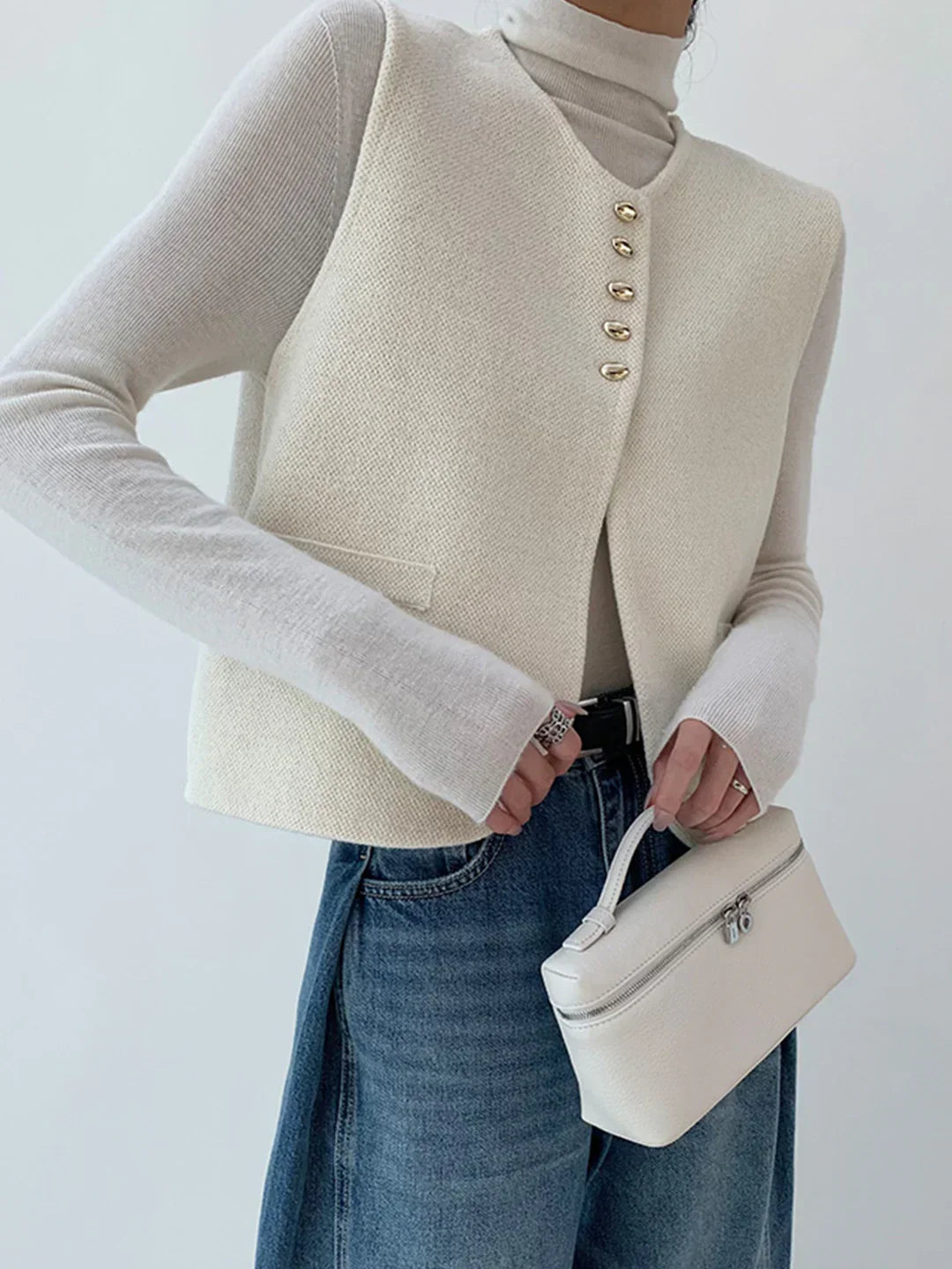 Gilet Tricot Métier | Détail Bouton Or | Coupe Regular