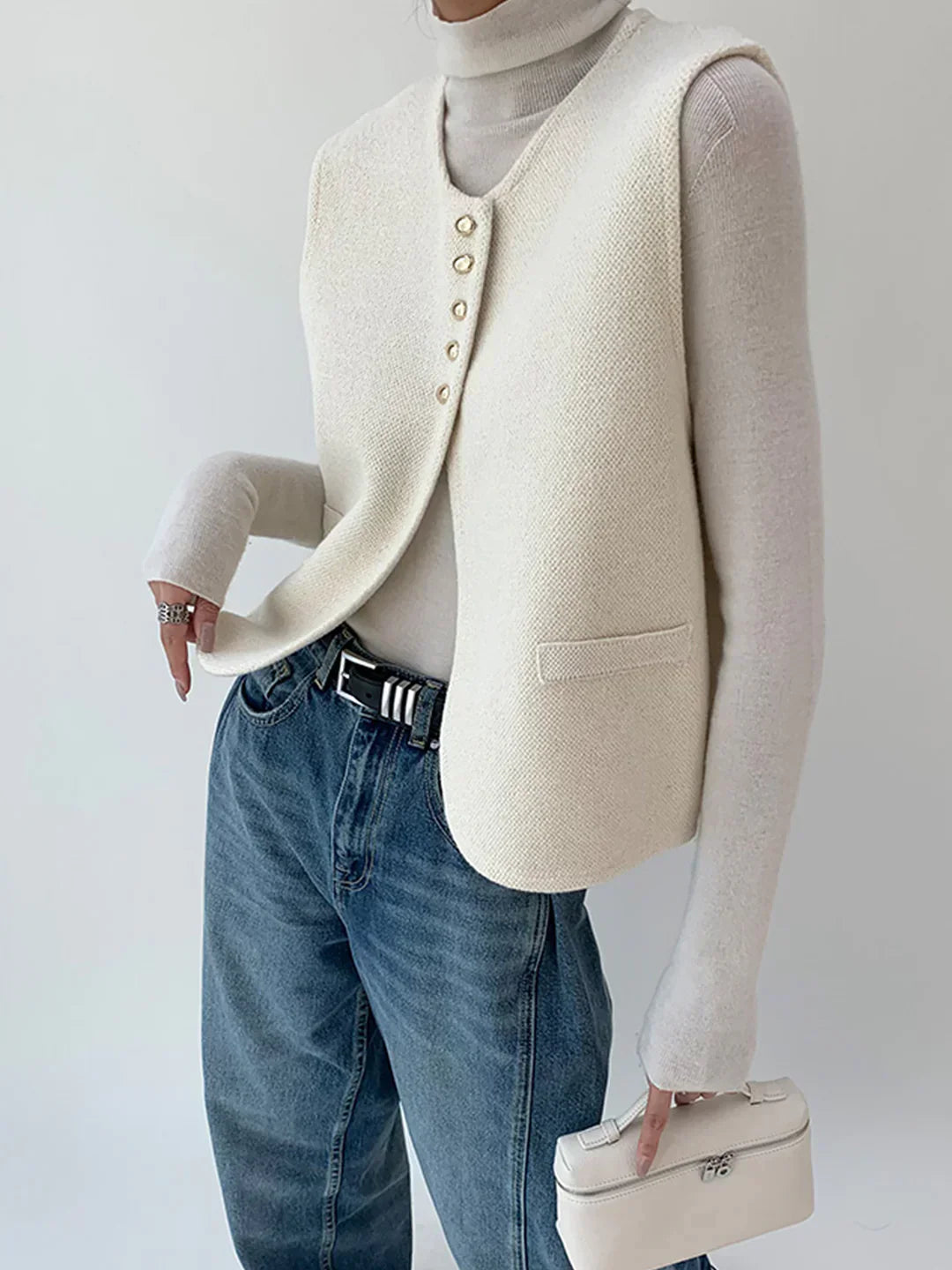 Gilet Tricot Métier | Détail Bouton Or | Coupe Regular