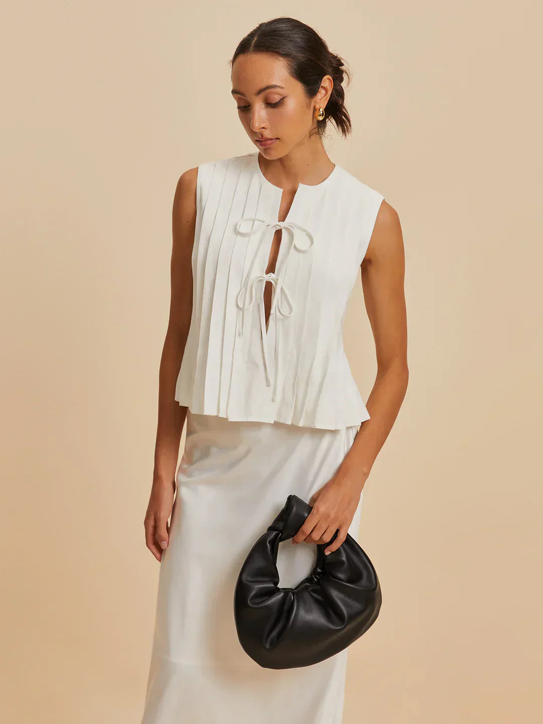 Blouse sans manches à nouer devant | Mélange coton-lin