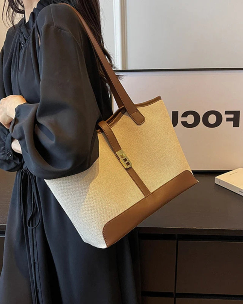 Tote en Canvas Évasion | Bordure Contrastée, Sangle Turnlock, Poignées Doubles