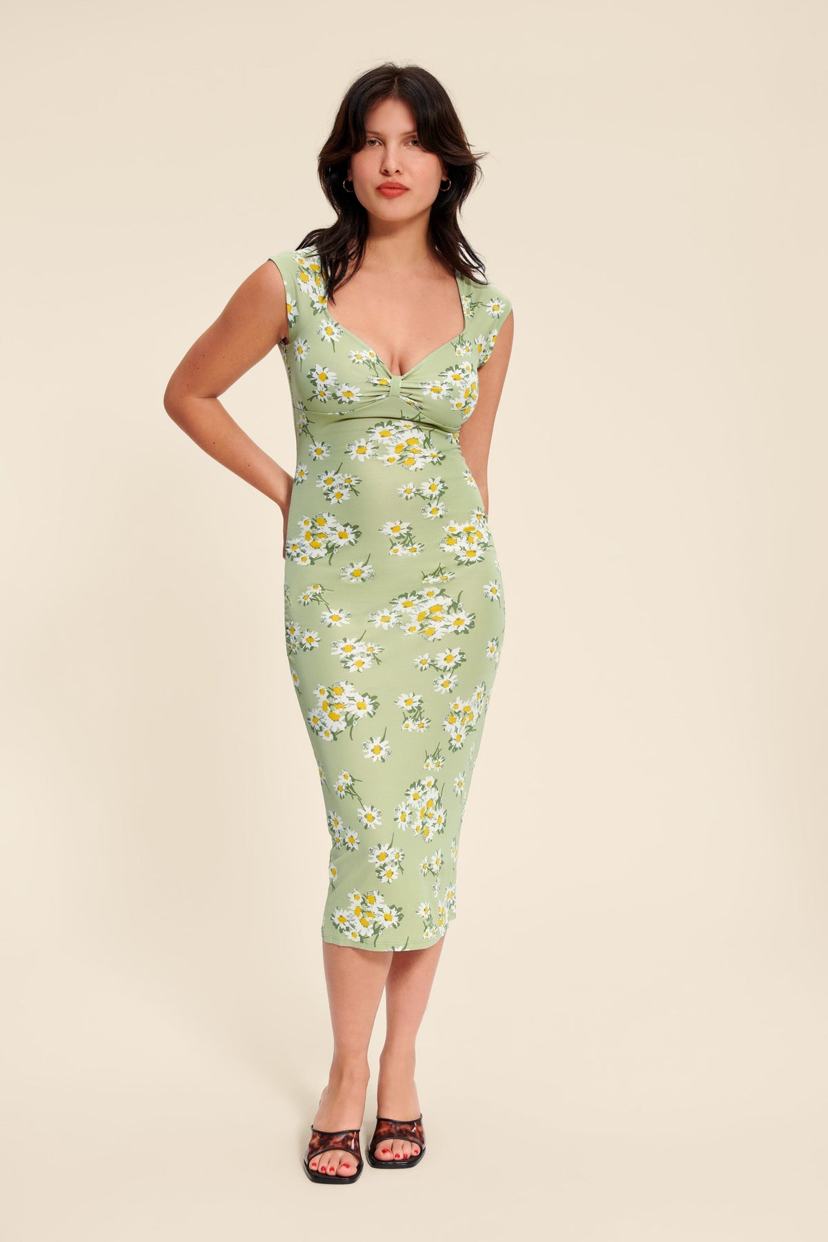Robe Midi Florale | Bustier Froncé | Ajustement Élastique
