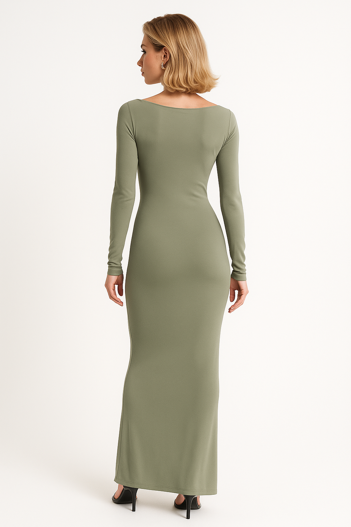 Robe Maxi à Manches Longues | Taille Ruche | Ajustée | Longueur Sol