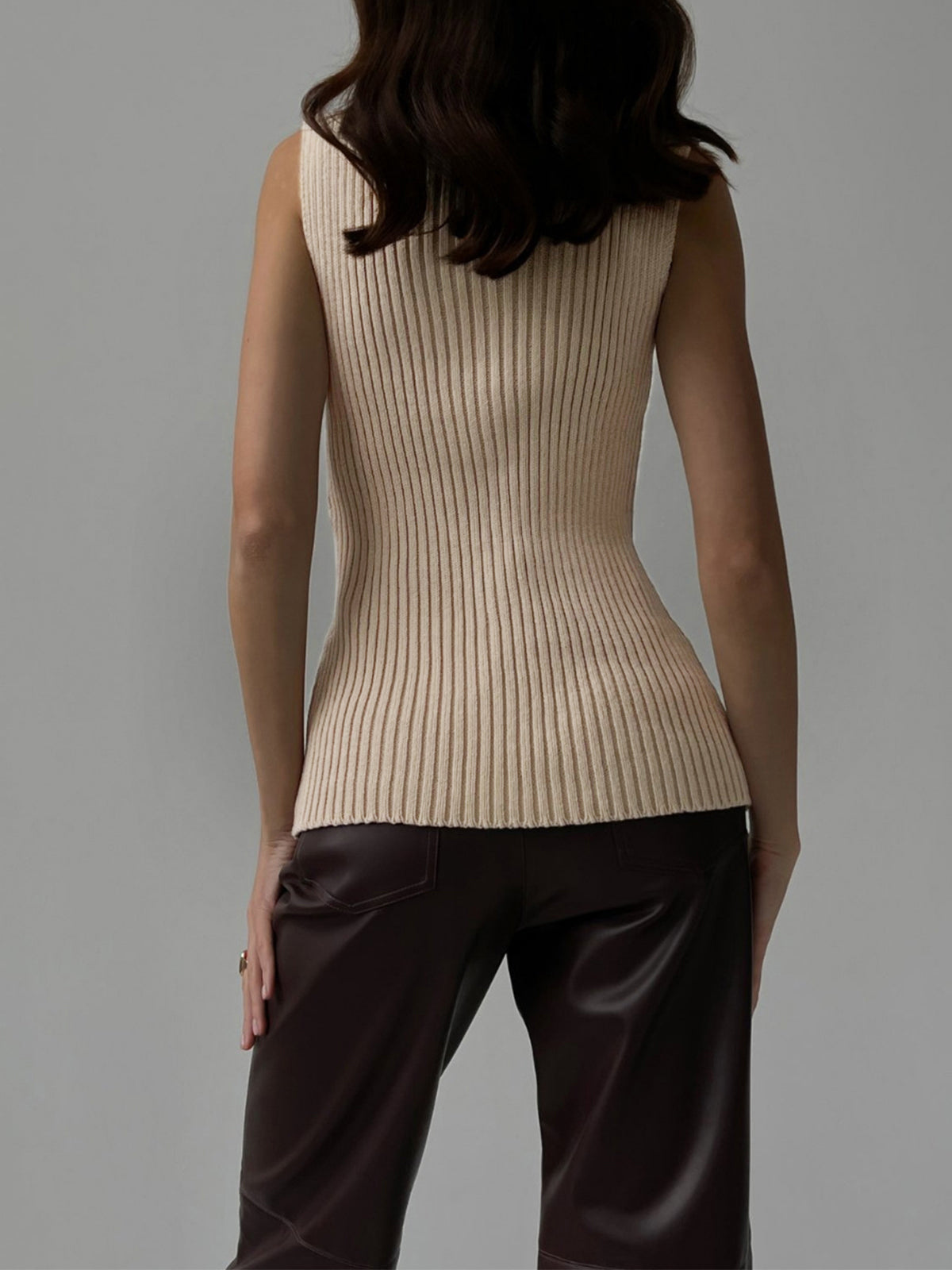Haut Tank Col Montant en Maille Ribée | Slim Fit Pullover
