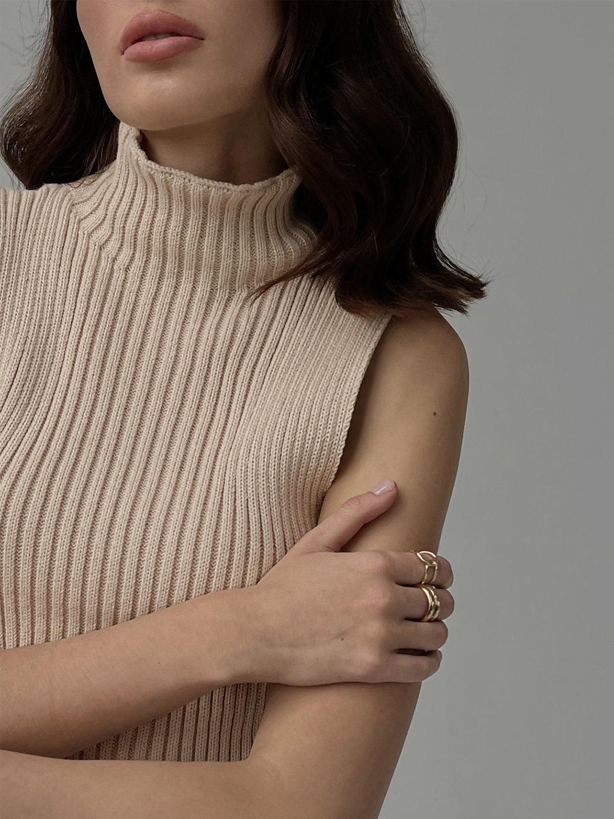 Haut Tank Col Montant en Maille Ribée | Slim Fit Pullover