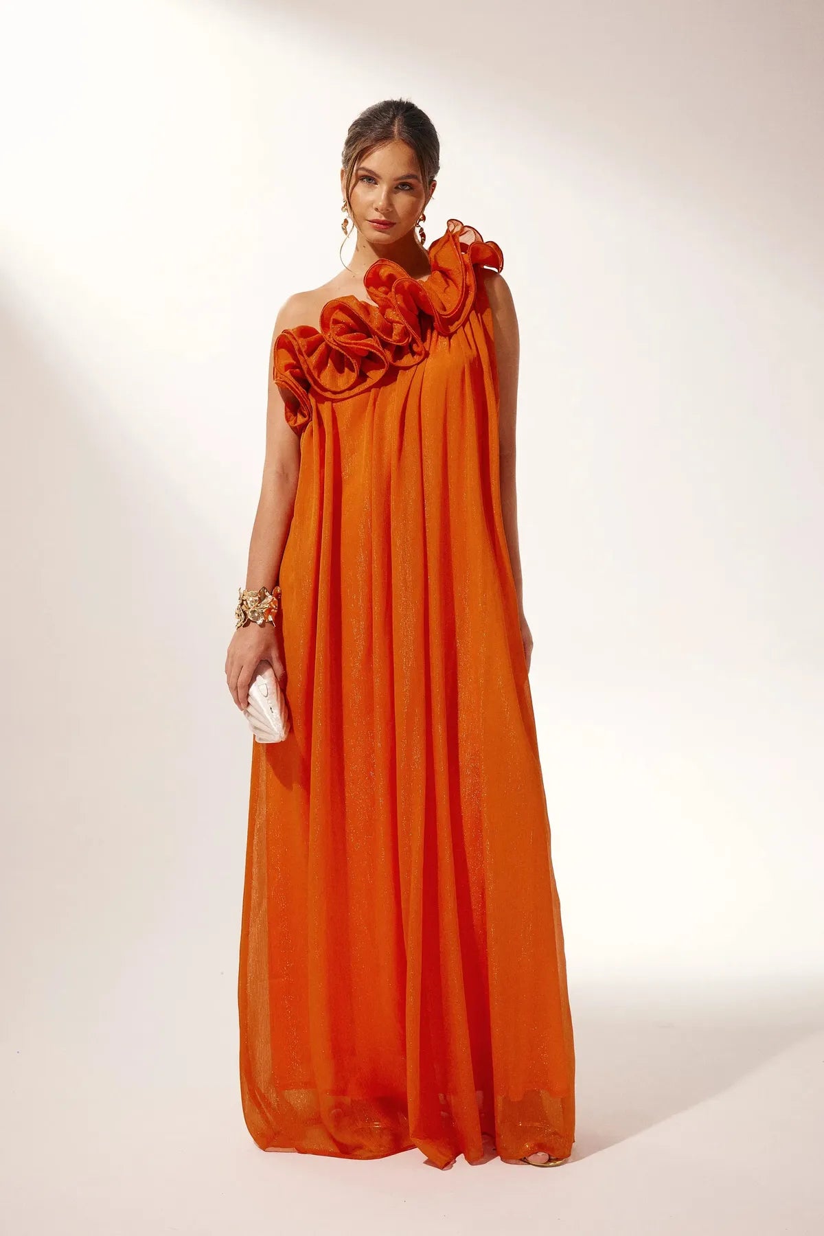 Robe Maxi Florale Épaule Nue | Silhouette Drapée | Soirée