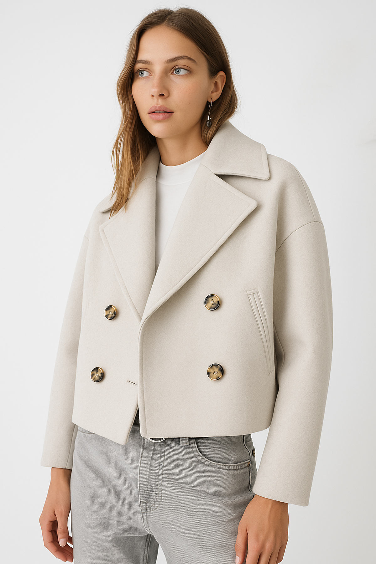 Manteau court en mélange de laine | Double breasted | Coupe oversize