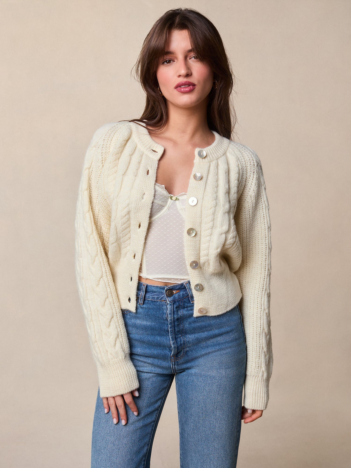 Cardigan en maille torsadée | Beige