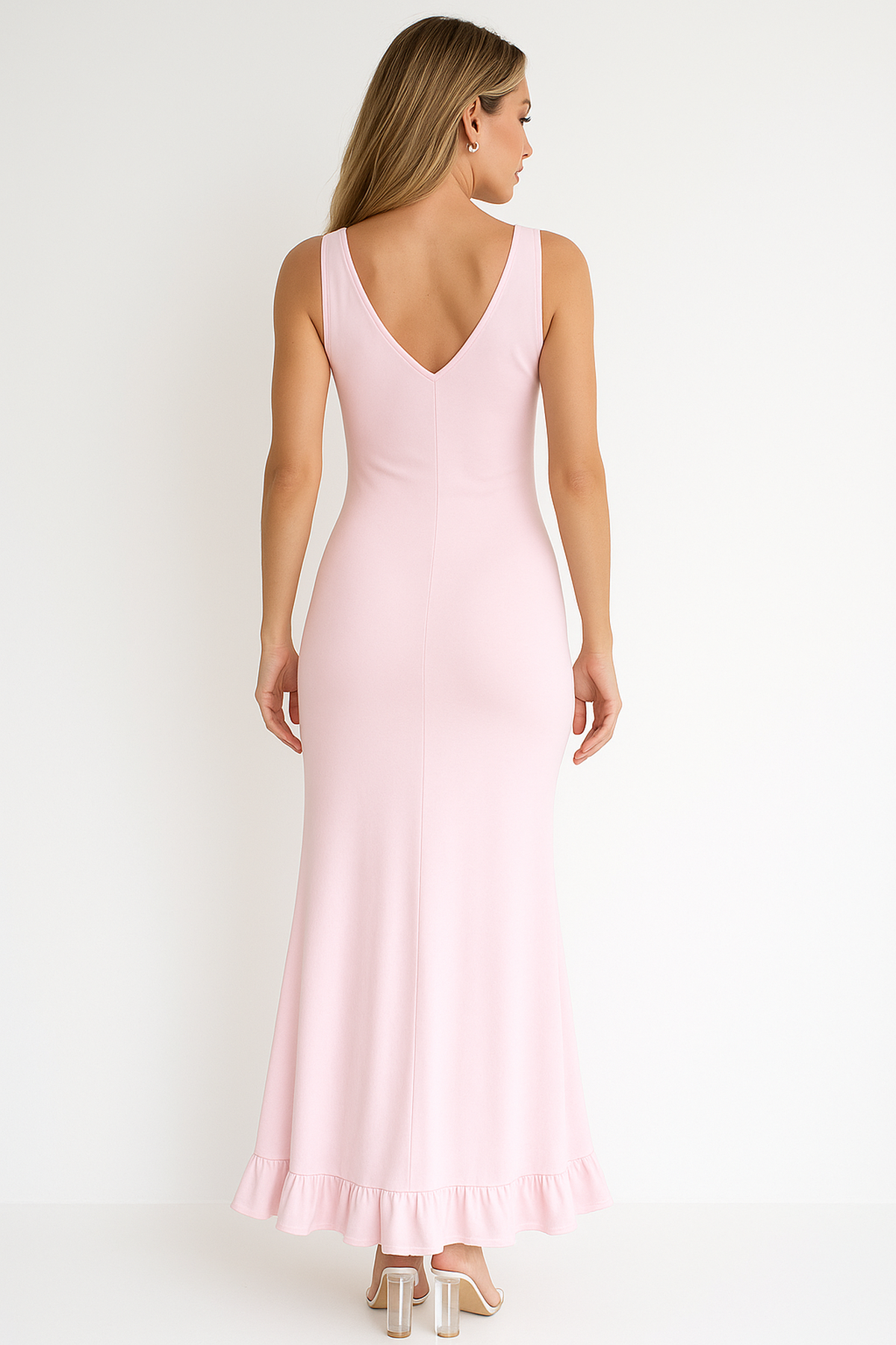 Robe Maxi V-Décolletée | Fente Latérale | Volants