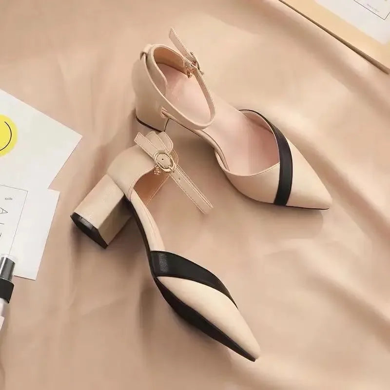 Talons Blocs avec Sangle Cheville | Bande Contrastante |  Orteils Pointus
