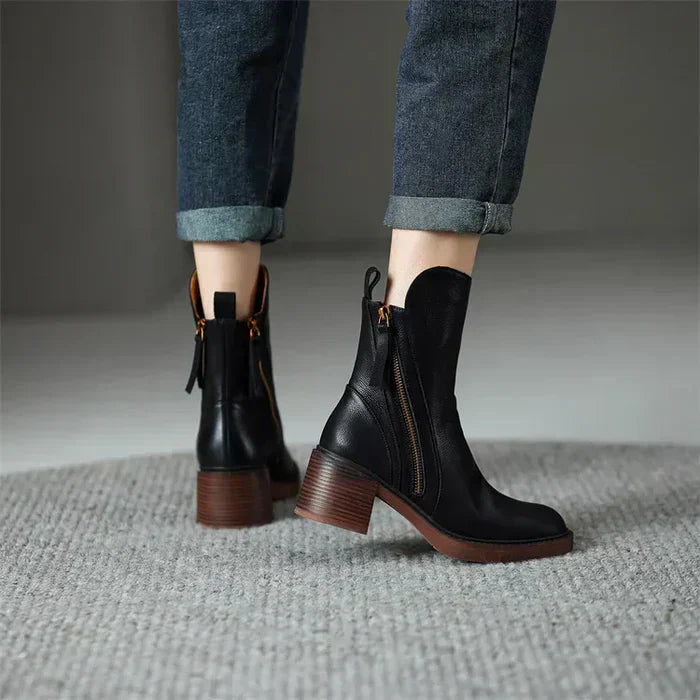 Bottines à Talons Blocs | Fermeture Éclair | Design Hiver Raffiné