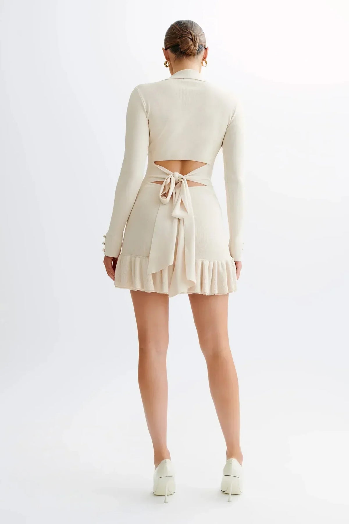 Robe Mini Tricot Contrast | Slim Fit | Bouton Devant | Ourlet Volant