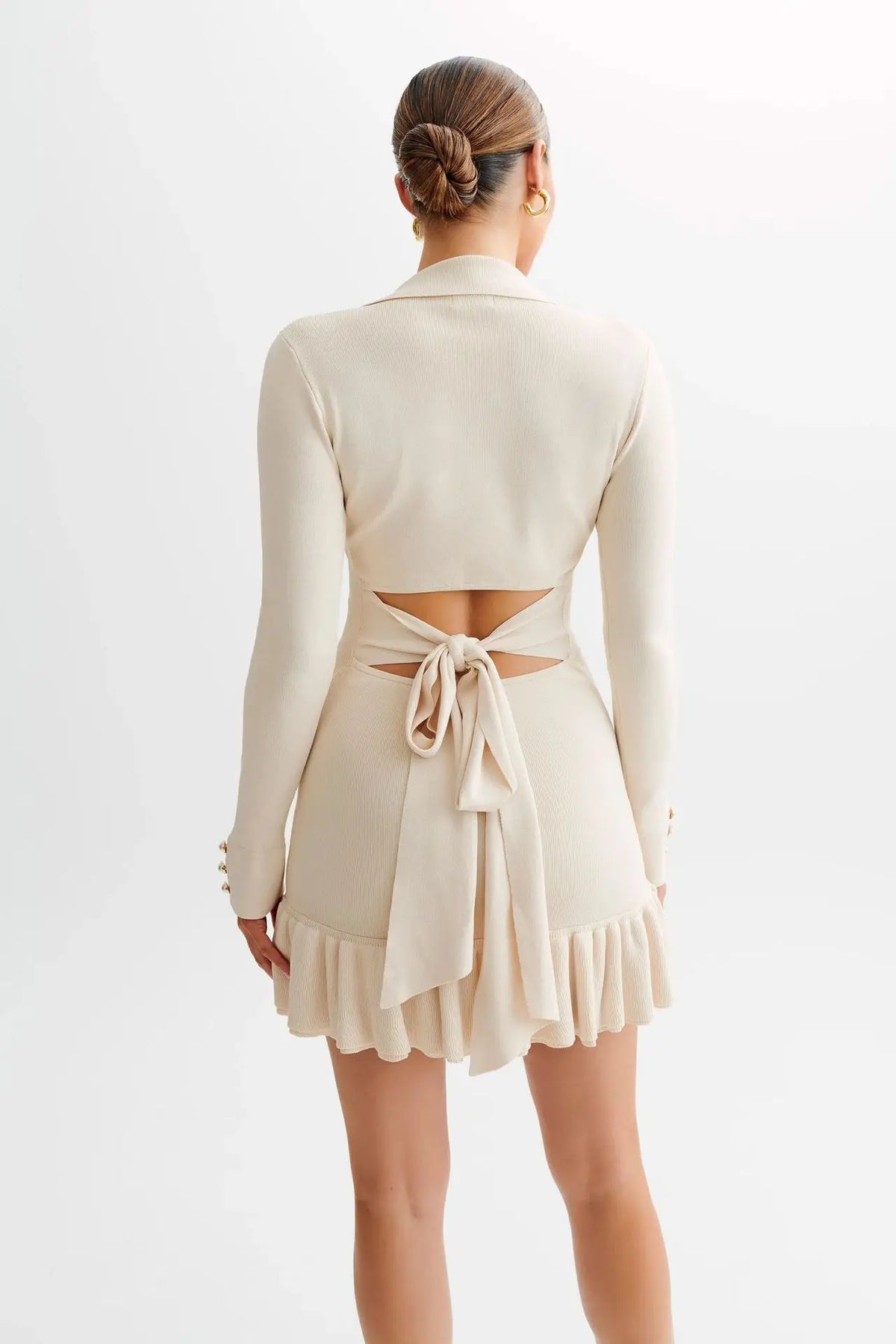 Robe Mini Tricot Contrast | Slim Fit | Bouton Devant | Ourlet Volant